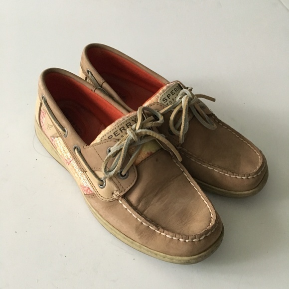 Sperry TopSider‎ Bluefish Greige Orange Dot Sequins Tan Womens Size 7M Sl… - Picture 5 of 8